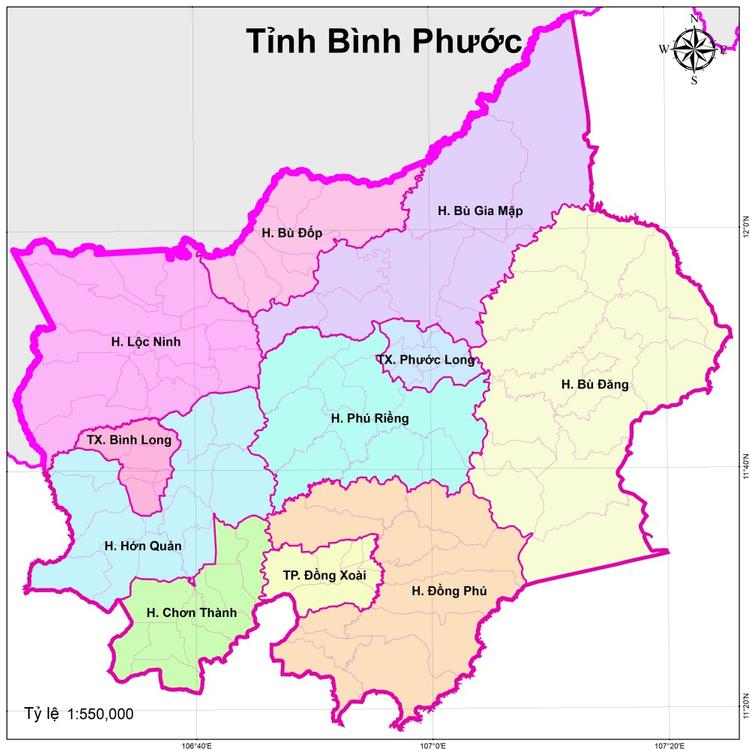 Bản đồ hành chính tỉnh Bình Phước