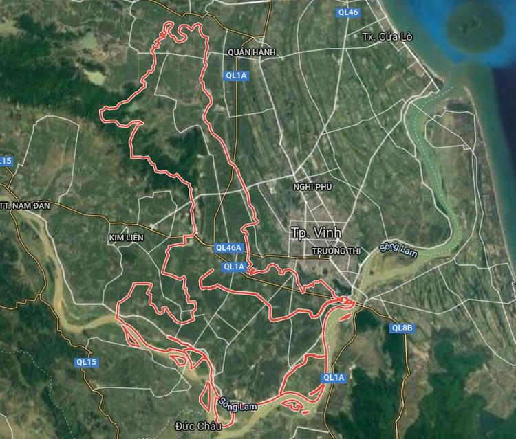 Bản đồ vệ tinh huyện Hưng Nguyên. 