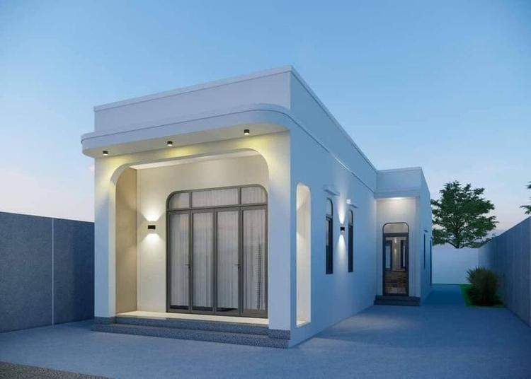 Nhà cấp 4 mái bằng đơn giản có sân để xe