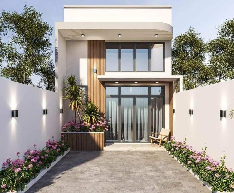 Nhà cấp 4 mái bằng có gác lửng nhìn từ bên ngoài