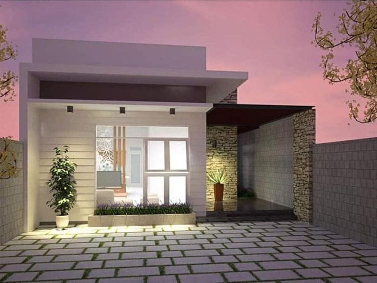 Nhà cấp 4 mái bằng thiết kế đèn hiện đại