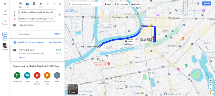 Tra cứu đường đi tại Hải Phòng trên Google Map