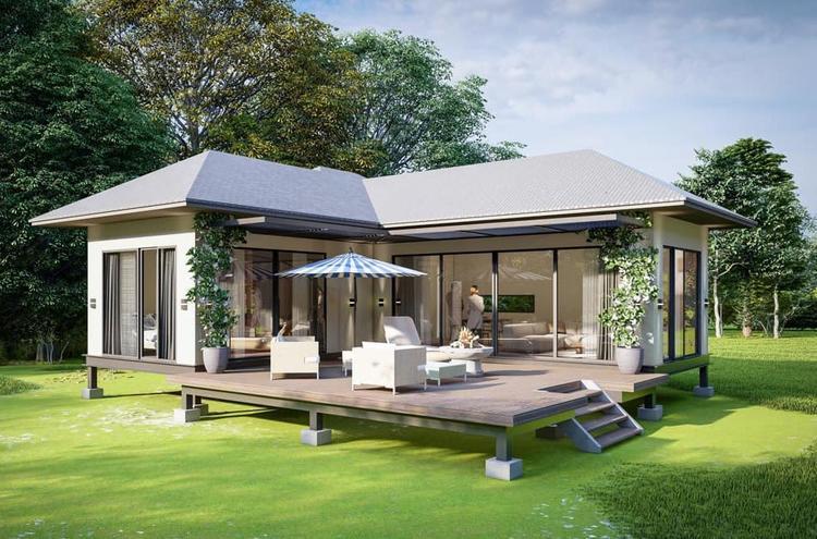 Thiết kế nhà lắp ghép 3 phòng ngủ có sân sinh hoạt chung