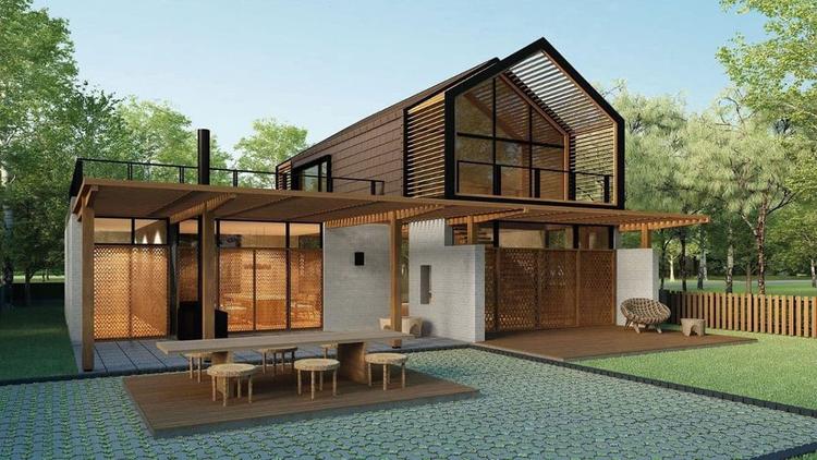 Mẫu nhà vườn lắp ghép 3 phòng ngủ 2 tầng