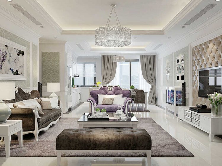 Phòng khách chung cư thiết kế tân cổ điển