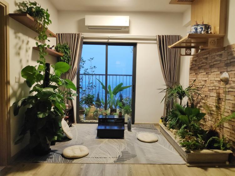 Phòng khách chung cư trang trí cây xanh