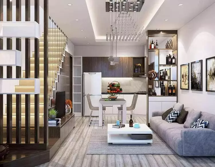Thiết kế phòng khách liền bếp không vách ngăn