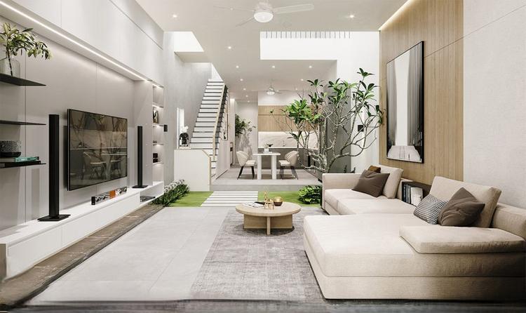 Thiết kế phòng khách đơn giản trong không gian mở