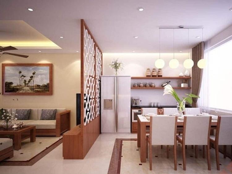 Mẫu thiết kế phòng khách liền bếp đơn giản
