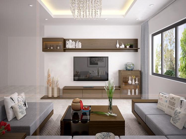 Mẫu thiết kế phòng khách đơn giản có cửa sổ lớn