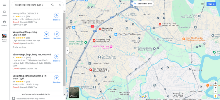 Google Map - Văn phòng công chứng Chu Kim Tâm.