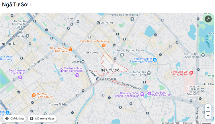 Ngã tư Sở Hà Nội trên bản đồ Google Maps