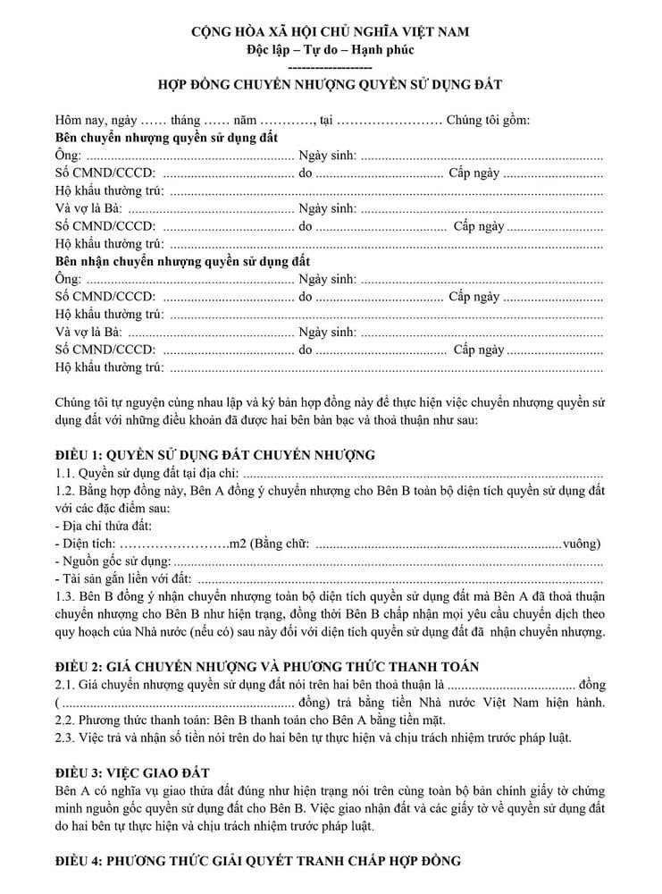 Hợp đồng mua bán đất chưa có sổ đỏ