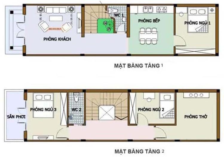 Mẫu nhà ống 2 tầng 3 phòng ngủ