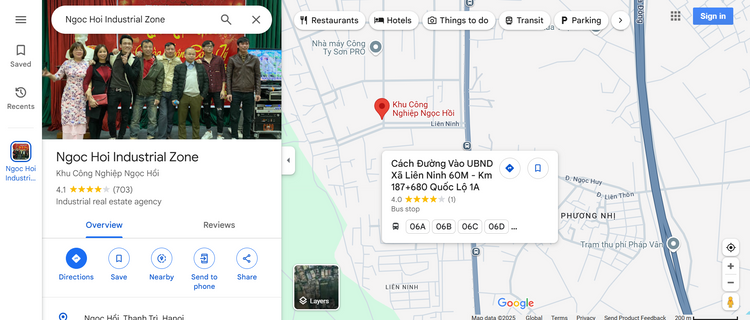 Vị trí trạm xe buýt và tuyến xe đi ngang khu công nghiệp Ngọc Hồi