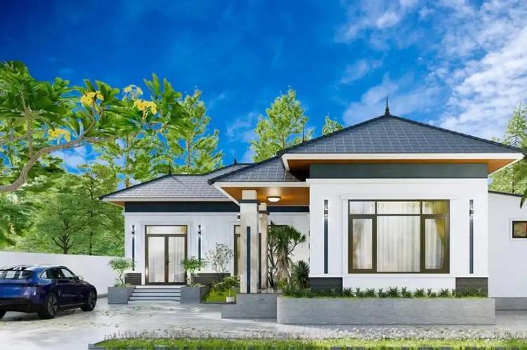 Nhà cấp 4 chữ L mái tôn thiết kế hiện đại.