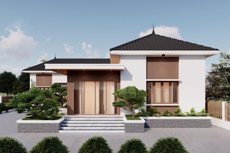 Mẫu nhà cấp 4 chữ L mái nhật 2 phòng ngủ.