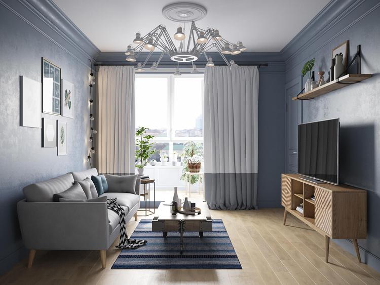 Phòng khách màu xanh dương phù hợp với gia chủ sinh năm 1988