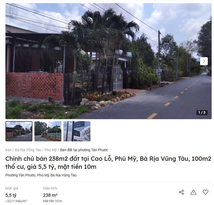 Đất thổ cư tại Phú Mỹ, Bà Rịa - Vũng Tàu có giá khoảng 23,11 triệu/m2