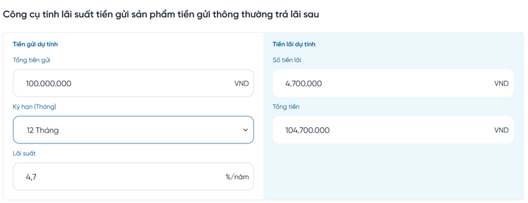 công cụ tính lãi suất của Vietinbank