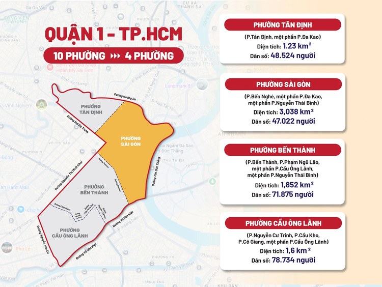 Đơn vị hành chính của quận 1 sau sáp nhập