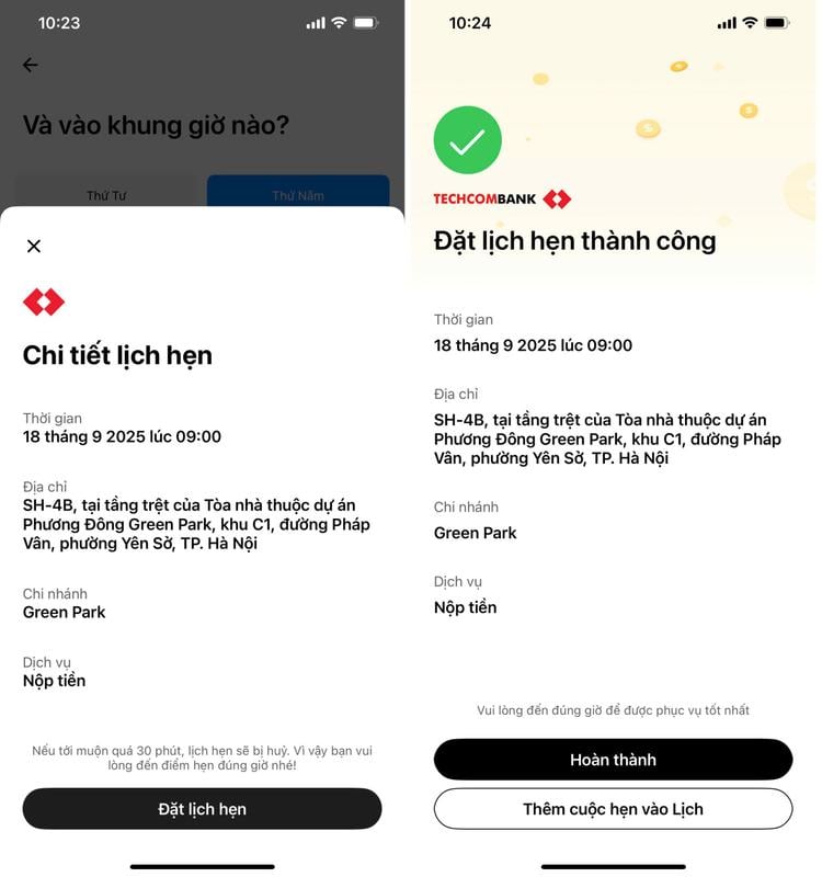 đặt lịch hẹn tại chi nhánh Techcombank