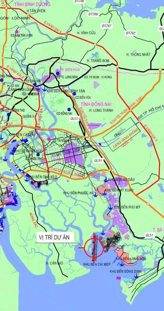 Vị trí của Cảng quốc tế Cần Giờ và các trục giao thông kết nối vùng