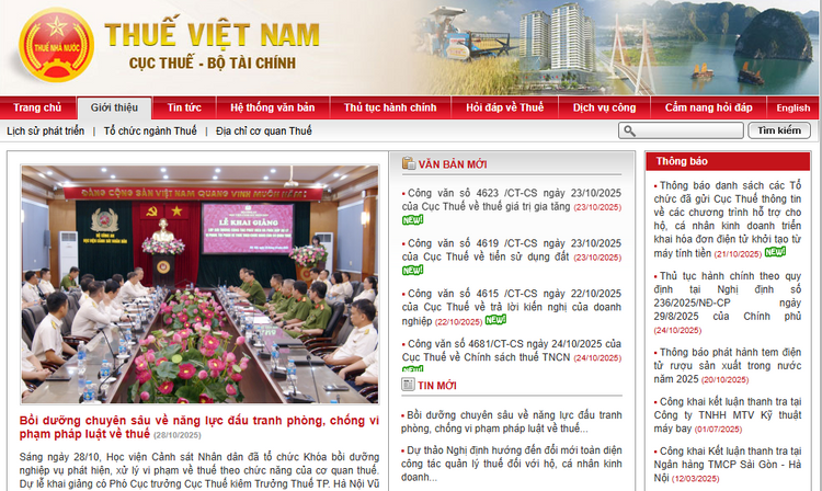 Ảnh chụp màn hình website Cục thuế