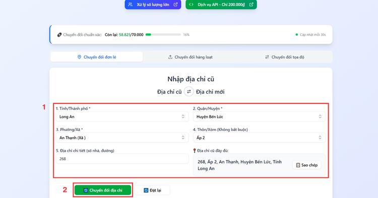 Các bước tra cứu địa chỉ mới sau sáp nhập trên web Chuyển đổi địa danh