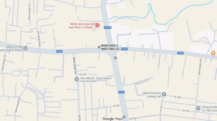 Ngã tư Miếu Ông Cù là điểm giao của hai tuyến đường tỉnh huyết mạch ĐT 743 và ĐT 747