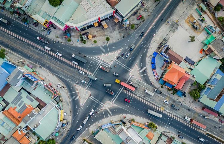 Hình ảnh ngã tư Miếu Ông Cù nhìn từ trên cao