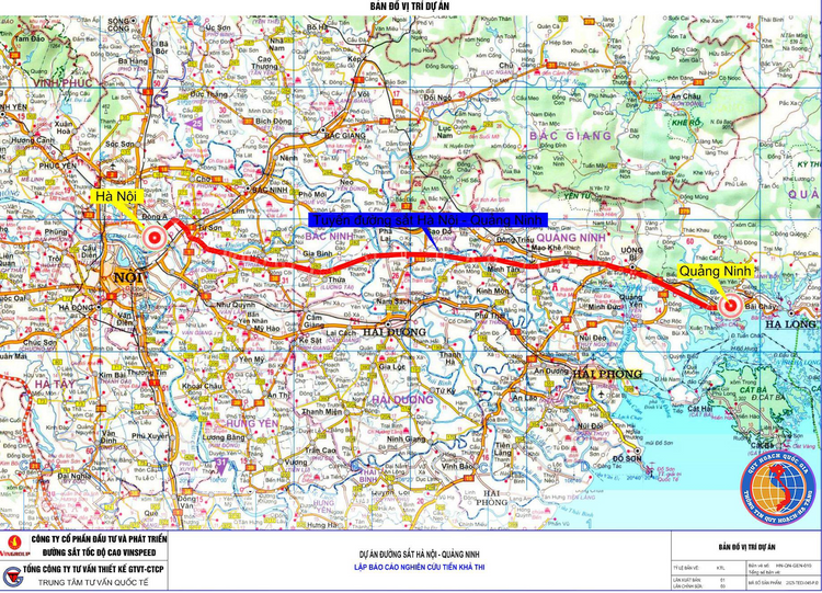 Sơ đồ chi tiết trục đường sắt Hà Nội - Quảng Ninh