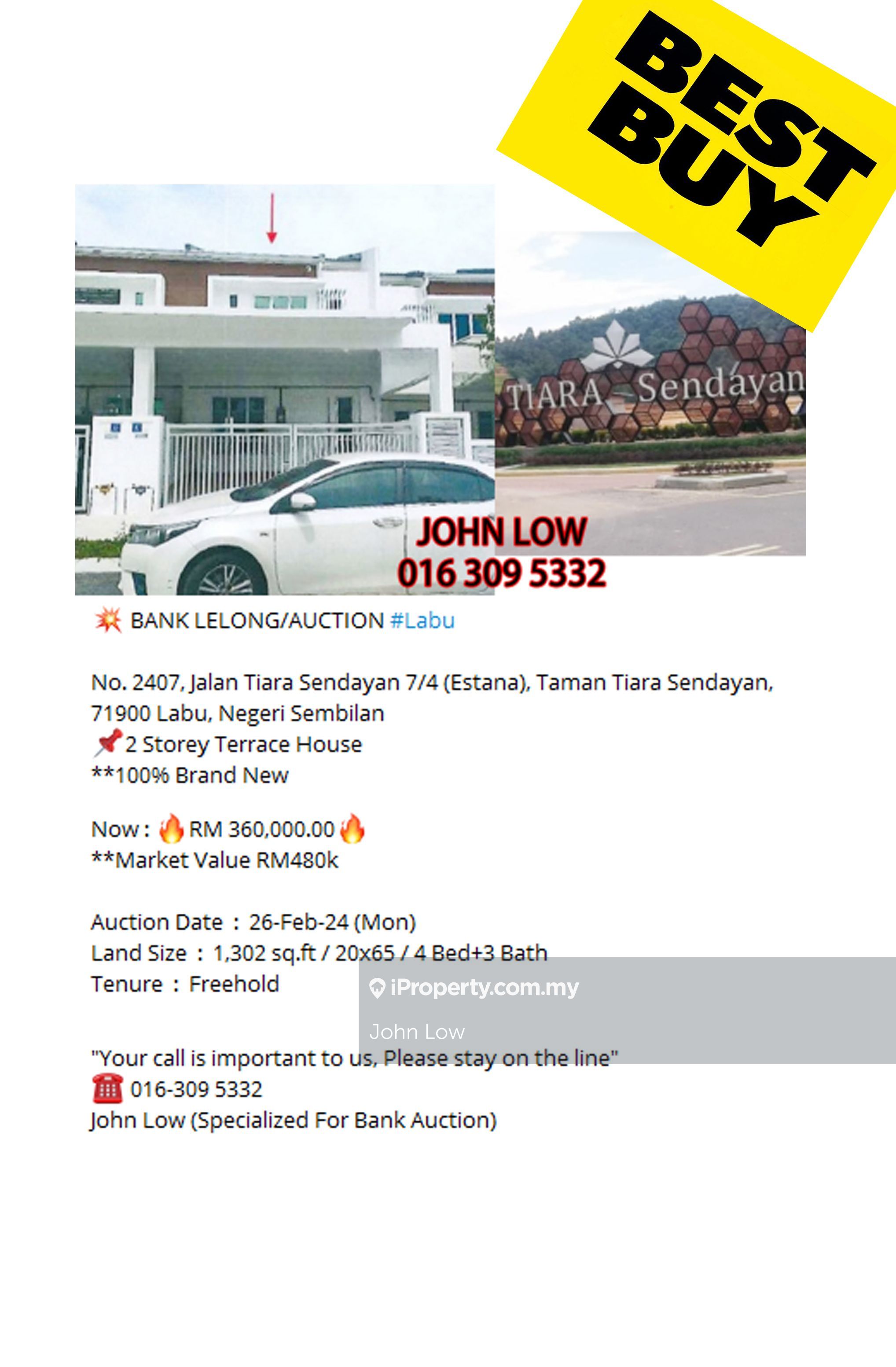 Tiara sendayan, Labu 1sty Terrace/Link House 4 bedrooms for sale