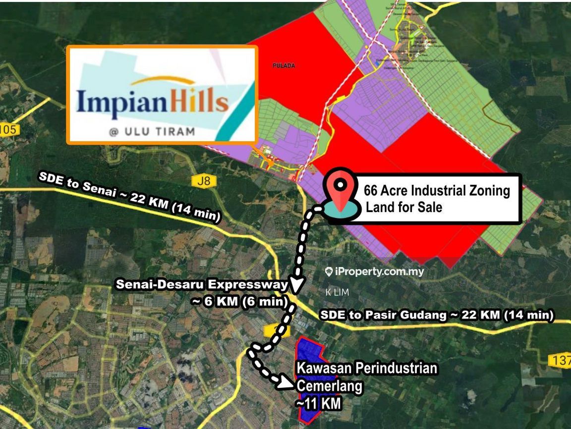 Ulu Tiram Kota Tinggi, 66 Acre Industrial Zoning Land Ideal