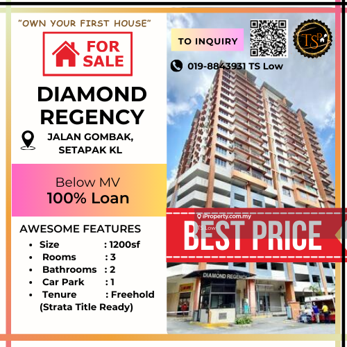 Diamond Regency Serviced Residence 3 bedrooms for sale in Setapak