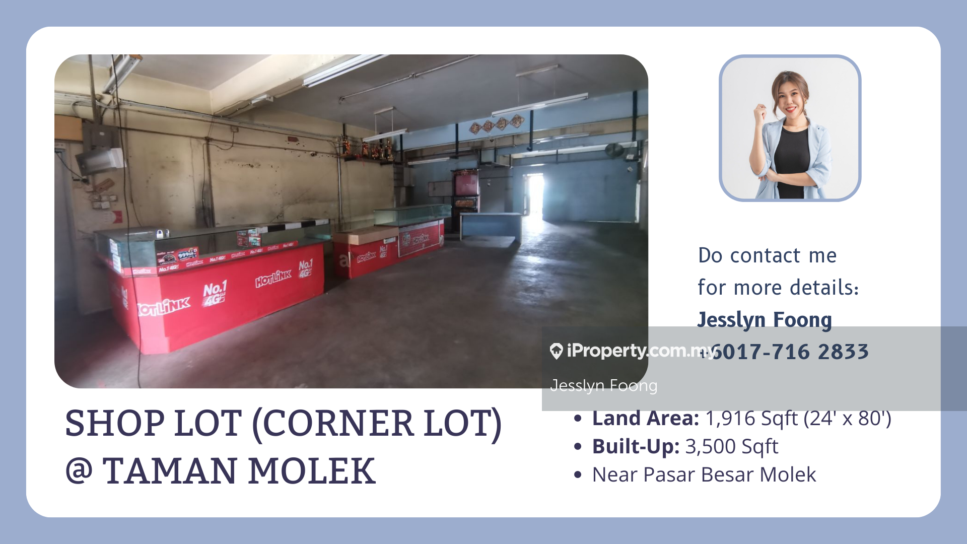 Taman Molek Shop Lot for Rent, Taman Molek, Johor Bahru Corner lot Shop
