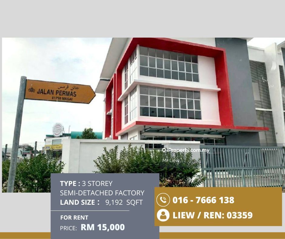 Permas Jaya3 Storey SemiDetached Factory, Permas Jaya, Johor Bahru