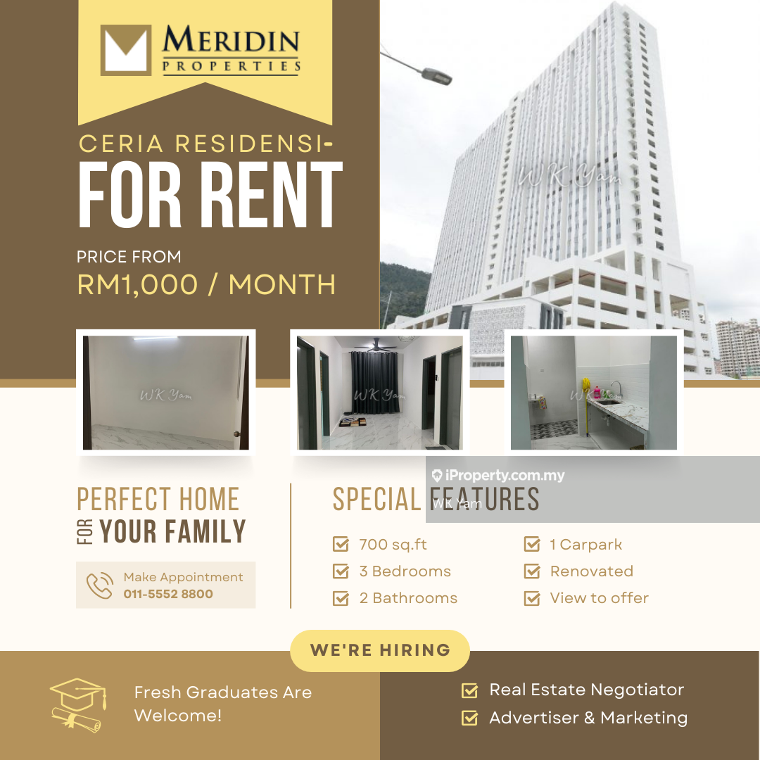 Ceria Residensi Apartment 3 bedrooms for rent in Batu Ferringhi, Penang
