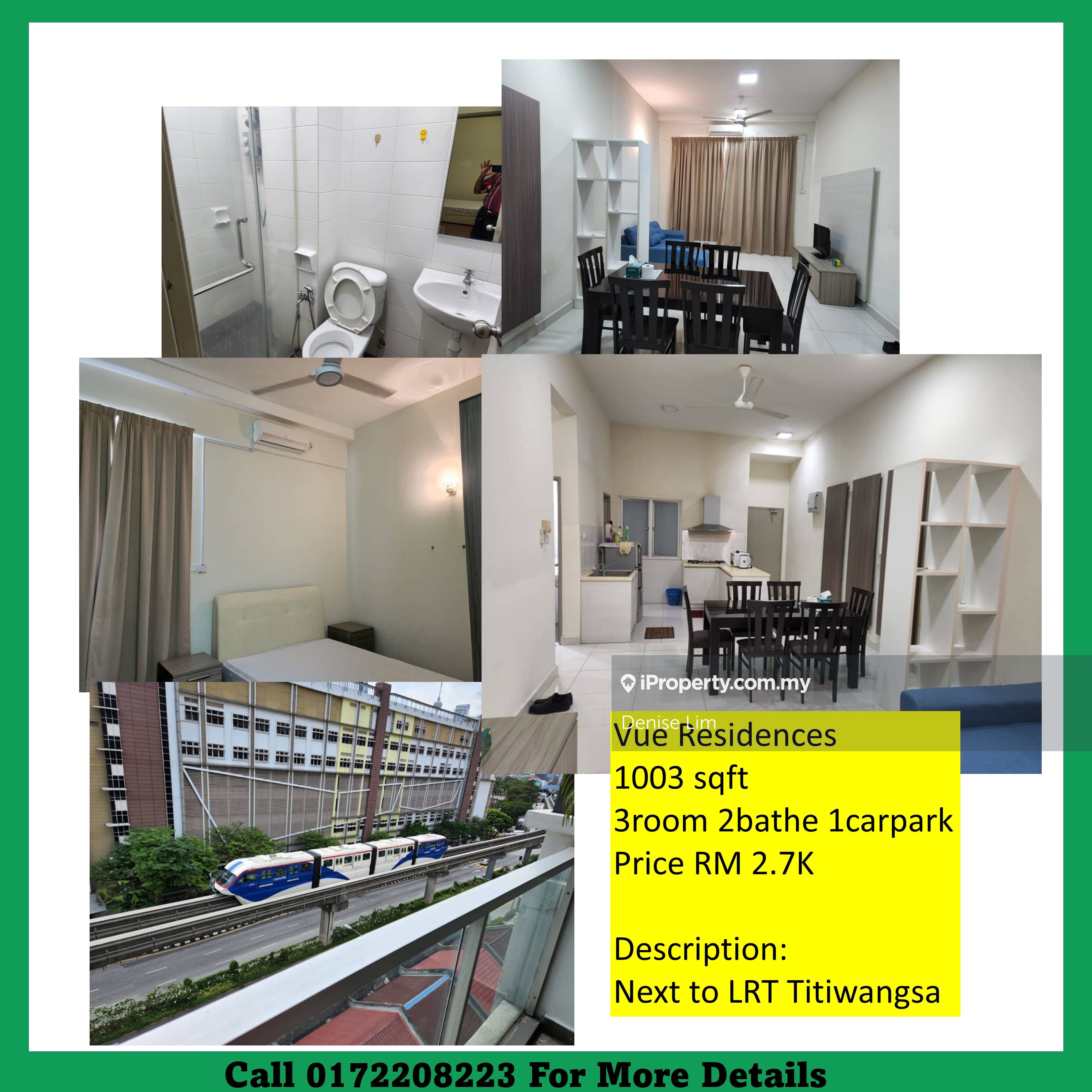 Vue Residences Serviced Residence 3 bedrooms for rent in Titiwangsa
