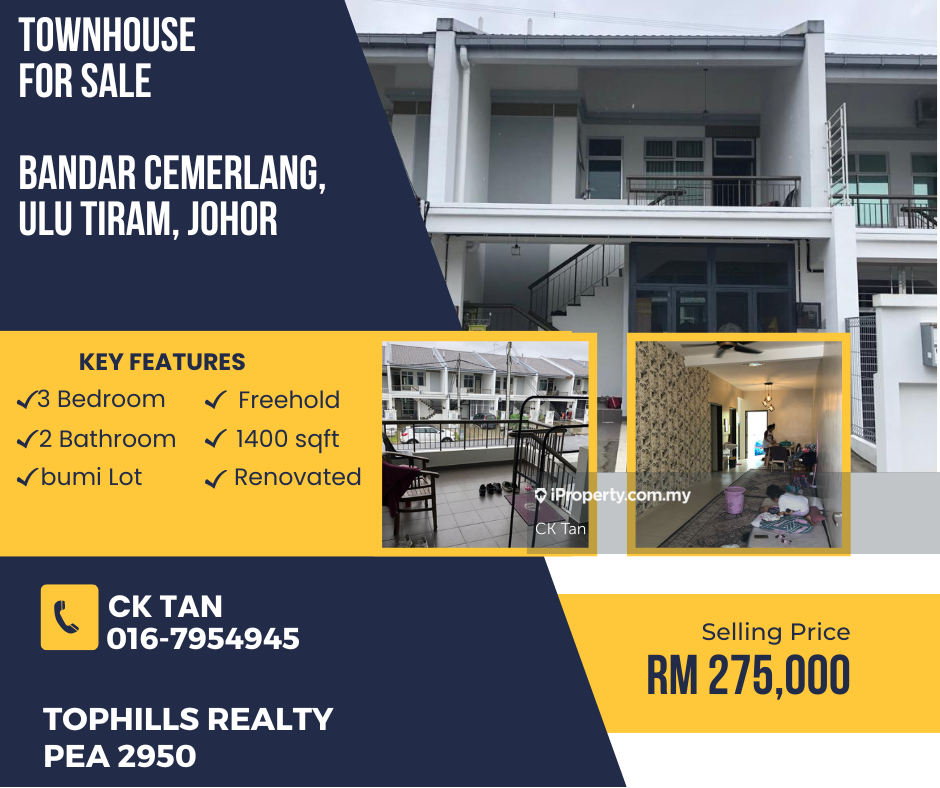 Renovated town house @bandar cemerlang!! full loan, Ulu Tiram Townhouse ...