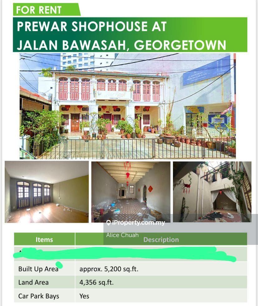 Prewar Shop House at Jalan Bawasah For Rent, for rent