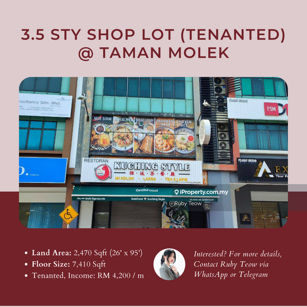 Taman Molek 3.5 Sty Shop Lot (Tenanted) For Sale, Taman Molek, Johor