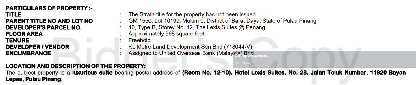 Residensi Servis untuk Dijual di The Lexis Suite Condotel oleh Leslie Low - iProperty.com.my