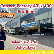 Facing main road terrace factory 40' x 100' for rent in jln seroja 4x 