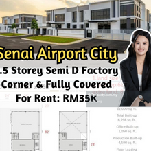 Senai Airport City, 1.5 Storey Semi D Factory Corner, Fully Covered