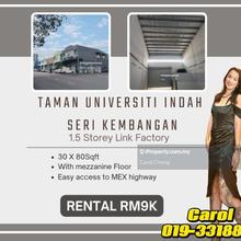 1.5 Stry link Factory Taman universiti indah Seri Kembangan For Rent 