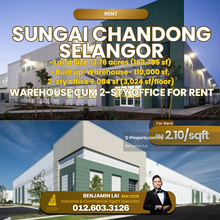 Sungai Chandong Selangor Warehouse cum 2-sty Office For Rent
