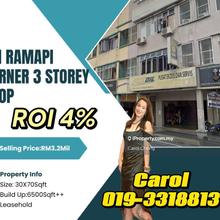Corner 3 Storey Shop Sri Rampai @setapak For Sales