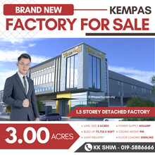 Brand New Kempas 75,722.5sqft 1.5 Storey Detached Factory for Sale