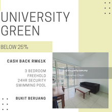Below Value 25% Cash Rm61k Freehold University Green Bukit Beruang MMU